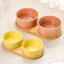 Bát ăn và uống nước bằng gốm sứ cho chó/mèo kèm chân đế gỗ, bát cỡ trung bình chống tràn, phù hợp cho thú cưng có râu, có thể rửa bằng máy rửa chén. - 500ml - Xem 5