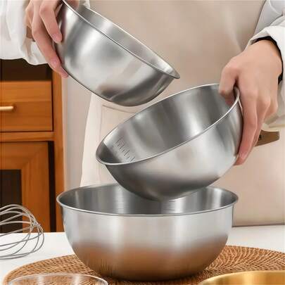 3pcs Stainless Steel Mixing Bowls - Nesting, Dishwasher , Kitchen Prep And Storage Bowls