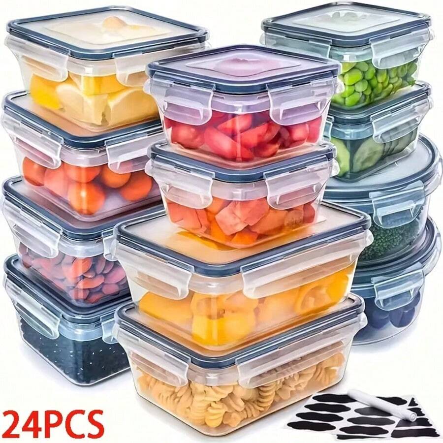 Refrigerator Storage Box, Fruit Fresh-Keeping Container, Large Capacity Container, Airtight & Leak-Proof, Freezer , Microwave , Heat Resistant Up To 120°C Without Deformation - 24件套裝 - 查看 1