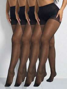 4双装女士20D黑色透明连裤袜，时尚简约，舒适透气 - 黑色 - 查看 7
