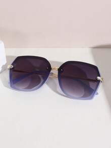 1 pieza Gafas de sol de moda cuadradas para mujer, protección UV, templos de metal con diseño de incrustación de cristales y color degradado de gelatina, gafas de sol retro adecuadas para verano, playa, viajes, atuendos, vacaciones - Púrpura polvoriento - Ver 2