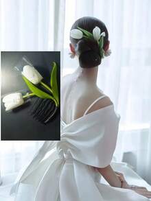 1个仿真花发夹，沙滩拍照道具，波西米亚风头饰，适合派对、婚礼 - 白色 - 查看 4