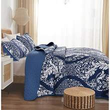 Navy Quilt Set King Size Boho Damask Bedspread Coverlet Set Soft Lightweight Luxury Classical Bedding Set 3 Pieces for All Season 104"x90" - Azul Marino - Ver 4