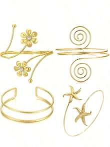 4pcs Women's Arm Cuff Bracelet Set, Minimalist Adjustable Spiral Arm Bands - D006 - View 5