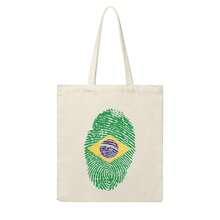 Brazil National Team Fingerprint Flag Canvas Tote Bag, 2026  World Cup Patriotic Shopping Bag, Vintage Casual Shoulder Bag For Seleção Fans - Màu be - Xem 1
