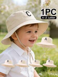 1顶幼儿A-Z字母刺绣渔夫帽，可调节防晒，适合儿童男孩女孩 - 1PC - 查看 1
