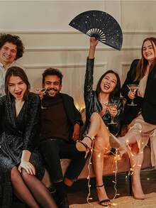 Quạt cầm tay bóng bẩy dành cho nữ, quạt gấp cỡ lớn kiểu tiệc tùng, quà tặng chủ đề sinh nhật, biểu diễn, lễ hội, dạ hội, bán sỉ - Nhiều màu - Xem 5