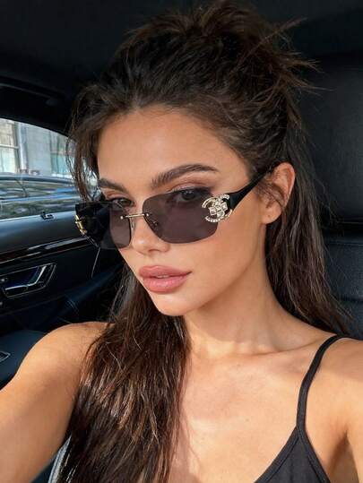 1pc 2026 New Fashion Rhinestone Rimless Edged Women Fashion Glasses, Personalized Luxury Elegant Stylish Glasses