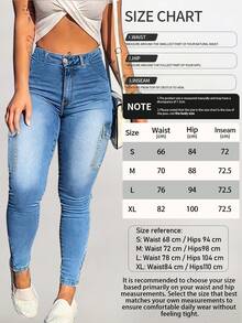 Flap Pocket Side Cargo Jeans Casual Spring - Medium Wash - View 6
