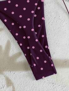 Bộ bikini không tay dây chéo họa tiết chấm bi mềm mại mới của PEPPERMOLLY, bikini thời trang mùa hè thanh lịch dành cho nữ đi biển. - Màu tím đậm - Xem 5