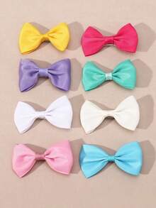 Conjunto de 8 presilhas de cabelo femininas em cores sólidas com laços delicados. Acessórios minimalistas e versáteis para o dia a dia, perfeitos para a primavera e o verão. - Multicolorido - Ver 5