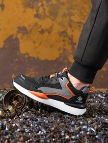 男女通用新款透气安全鞋，防砸防滑防刺穿工作鞋，轻便舒适建筑防护鞋，男女劳动防护鞋，男女户外运动鞋 - 黑橘色 - 查看 4