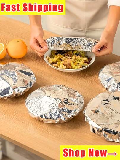 50 piezas Cubiertas de preservación de alimentos reutilizables de aluminio con elástico - Cubiertas de preservación para refrigerador, Cubiertas de preservación de aluminio, Cubiertas de película de preservación de cocina, Adecuado para tazones, platos, utensilios, conservación del calor, a prueba de polvo