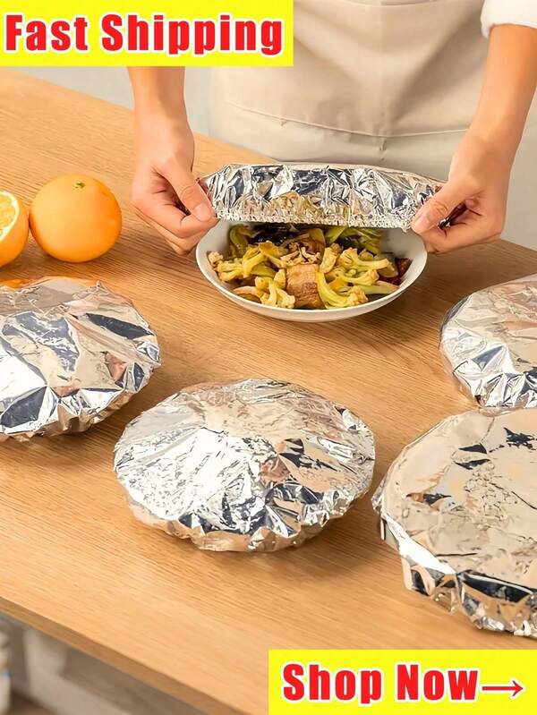 50pcs Reusable Aluminum Foil Elastic Food Preservation Covers - Refrigerator Preservation Covers, Aluminum Foil Preservation Covers, Kitchen Preservation Film Covers, Suitable For Bowls, Plates, Utensils, Heat Preservation, Dust Proof