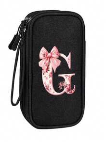 Compact Black Double-Layer Zipper Storage Bag And Digital Product Organizer With 26 Cute Patterned Bow Letters: A Must-Have Travel Cable And Electronics Storage Accessory That Can Store Power Banks, USB Data Cables, Headphones - Multicolor - View 23