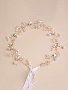 珍珠流苏编织波浪发箍，婚礼头饰配饰，优雅婚礼发型装饰，手工皇冠式发箍带梳子，适合婚礼、派对和度假 - 白色 - 查看 9