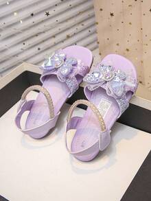 Sandalias de princesa para niñas, nuevas sandalias de verano con lazo de sirena y strass, sandalias de playa con suela blanda y antideslizante para niños - Morado - Ver 5