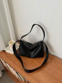 Casual Tote Bag, Fashion Large Square Bag, Pu Leather Shoulder Bag For Women - Black - View 8