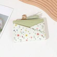 New Tassel Pendant Wallet, Women's Multi-Card Slot Bifold Wallet With Flower Design, High-End PU Leather - Green - View 9