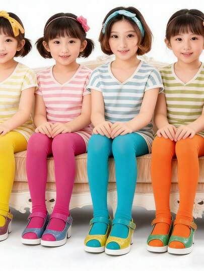 1 chiếc quần tất nhung mỏng màu trắng cho bé gái, quần legging co giãn dùng cho tập nhảy, mùa xuân/hè.