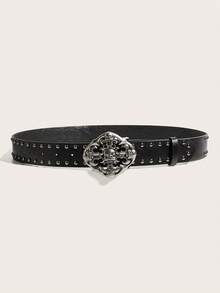 1pc Punk Y2K Streetwear Cross Skull Rivet Black Leather Belt, Suitable For Leather Jacket, Jeans, Pants, Casual, Streetwear, Daily Wear, Party, Outdoor, Youth, Men, Gift, Graduation Ceremony - Black Cross Skull Rivets - View 2
