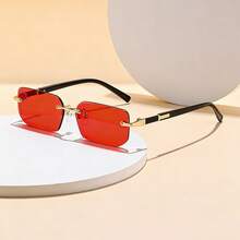 1pc Men's And Women's Black Small Frame Fashion Rimless Y2K Summer Beach Driving Glasses - Red - View 5