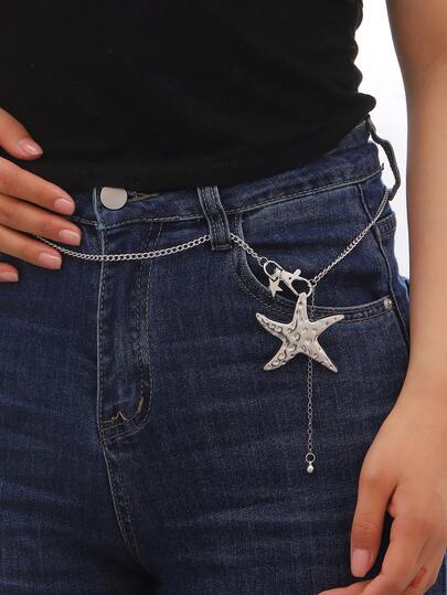 1 pieza Cadena de cintura con colgante asimétrico de pentagrama de estilo vanguardista, joyería elegante y sexy minimalista y versátil, adecuada para uso diario, reuniones, citas y fiestas