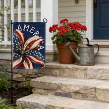 4th Of July Yard Flags Red White And Blue Flower Dog Patriotic Garden Flag For Lawn Outdoor Holiday Decorations - 藍色 - 查看 2