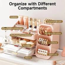 UFORU Large Capacity Makeup Storage Box, Multi-Functional Makeup Brush Lipstick Eyebrow PencilPocket Mirror Storage Box, Desktop MakeupOrganizer Home & Travel, Makeup Box,Cosmetics Organizer Storage Pink - White - View 5