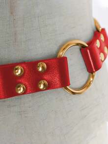 1 pieza Cinturón versátil casual de mujer con hebilla de metal y remaches, estilo vaquero occidental adecuado para uso diario y de fiesta - Rojo - Ver 5