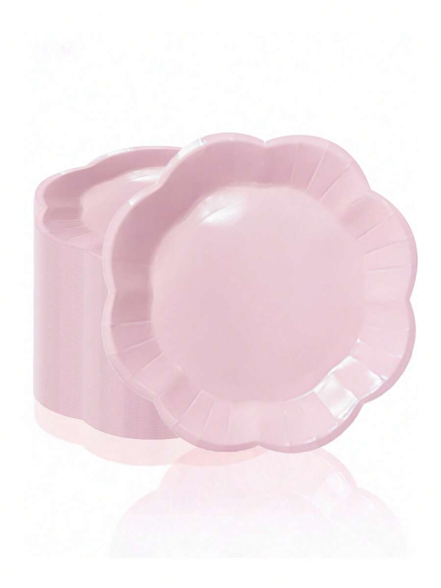 10pcs /20pcs /30pcs 7inch / 9inch Light Pink Party Tableware Set, With Large Lace Paper Plates, Disposable Vertical Striped White Wave-Edge Party Plates, Suitable For Party Table Decorations Men Women - Light Pink - View 1
