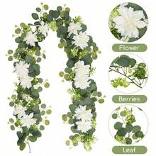 Dây leo bạch đàn nhân tạo dài 3,8 mét với hoa, hoa hồng giả và hoa baby's breath, vòng hoa trang trí màu xanh lá cây cho đám cưới, tiệc mùa xuân tại nhà, đồ thủ công, trang trí bàn làm việc, trang trí đám cưới kiểu phương Tây, dây leo hoa hồng nhân tạo thủ công. - Màu xanh Bạc hà - Xem 8
