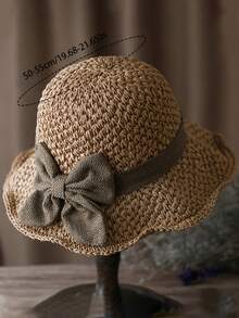 优雅法式风情女士草帽 - 手工编织渔夫帽，饰有复古荷叶边和蝴蝶结，轻便透气可折叠旅行沙滩帽，女士礼物 - 遮陽帽 - 查看 5