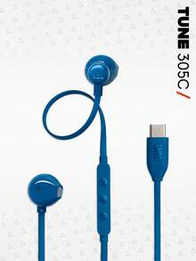 JBL Tune 305C USB C 有线耳机，高解析度音频，半入耳式耳机，带麦克风，3 键遥控，防缠绕扁平线缆，适用于手机、笔记本电脑、平板电脑，即插即用，Type-C 接口，深沉低音耳机 - 查看 12