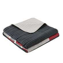 CS14-0864 3 Piece Quilt Coverlet Bedspread All Season Lightweight Hypoallergenic Pipeline Colorblock Bedding Set Full/Queen Pierre Black/Red Stripe - Negro/Rojo - Ver 5