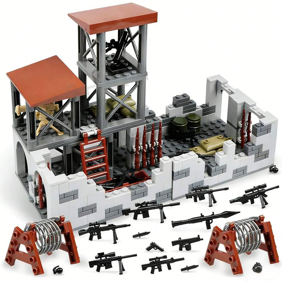 600+ piezas Juego de construcción de base militar del ejército de la Segunda Mundial, juguete de rompecabezas para adultos, suministros en miniatura militar, set de bloques de construcción de armas, ensamblaje de modelos, regalo