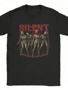 V-In.Tage Si.Le.Nt Hi.Ll Nur.Se.S T-Shirt For Men O Neck T Shirts Short Sleeve Tees Graphic Printed Clothes - 黑色 - 查看 1