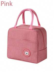 1pc Bear Pattern Insulated Lunch Bag, Thermal Lunch Box Tote - Navy Blue - View 16