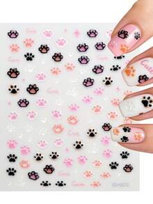 2pcs/1pc Jelly 5D Embossed Bear Paw Design Nail Art Stickers,Cute Cartoon Animal Paw Print Nail Stickers For Valentine's Day,Wedding,New Year,St. Patrick's Day,Holidays -DIY Self-Adhesive Nail Decal Spring&Summer Nail Supplies - Multicolor - View 8