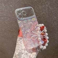 Advanced Rhinestone Powder Core Acrylic Hard Phone Case Compatible  17 Pro Max/17 Pro/17 Air/17/16 Pro Max/16 Plus/15/15 Pro Max/15 Pro/15 Plus/11/12/13/14 Pro Max/11 Pro/11 Pro Max/12 Pro Max/13 Pro/13 Pro Max/7 Plus/14 Pro/14 Pro Max, Minimalist And Creative Design For  13, 12 Pro Max, And 11. The Appearance Is Beautiful And Simple. The Back Cover Is Soft, Shock Resistant, Waterproof, Drop Resistant, And Scratch Resistant - 粉紅色愛心珍珠手鍊 - 查看 4