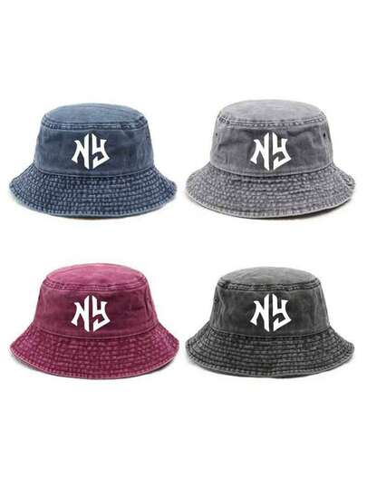 1顶纯色纽约字母印花水洗渔夫帽，涤纶透气防晒帽，日常百搭，适合作为圣诞节、母亲节、父亲节、教师节、生日礼物送给家人、朋友、男友/女友。