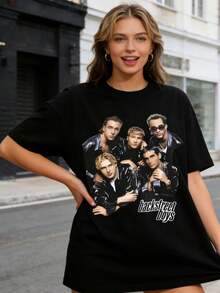 Backstreet Boyss T Shirt Vintage Gothic Rock Streetwear Pop Music Band Bsb Group T-Shirt O-Collar Oversized - 黑色 - 查看 4