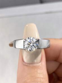 1 chiếc nhẫn Moissanite kiểu dáng tối giản 1-2 carat dành cho nam, bạc sterling 925 - Món quà đính hôn, cưới hoặc kỷ niệm sang trọng tinh tế. - Bạc - Xem 4