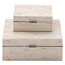 Deco 79 - Caja Decorativa Hecha a Mano con diseño de Mosaico Lineal y Tapa con bisagras Juego de 2 Cajas de Almacenamiento de 12 Pulgadas 8 Pulgadas de Ancho Color Blanco - Blanco - Ver 7