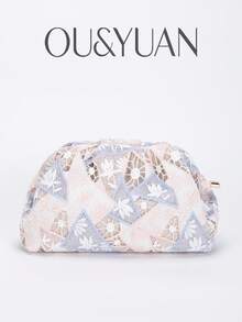 1个花朵钩编云朵折叠包，春夏假日花朵手拿包，适合日常休闲和海滩度假。 - 淺粉色 - 查看 1