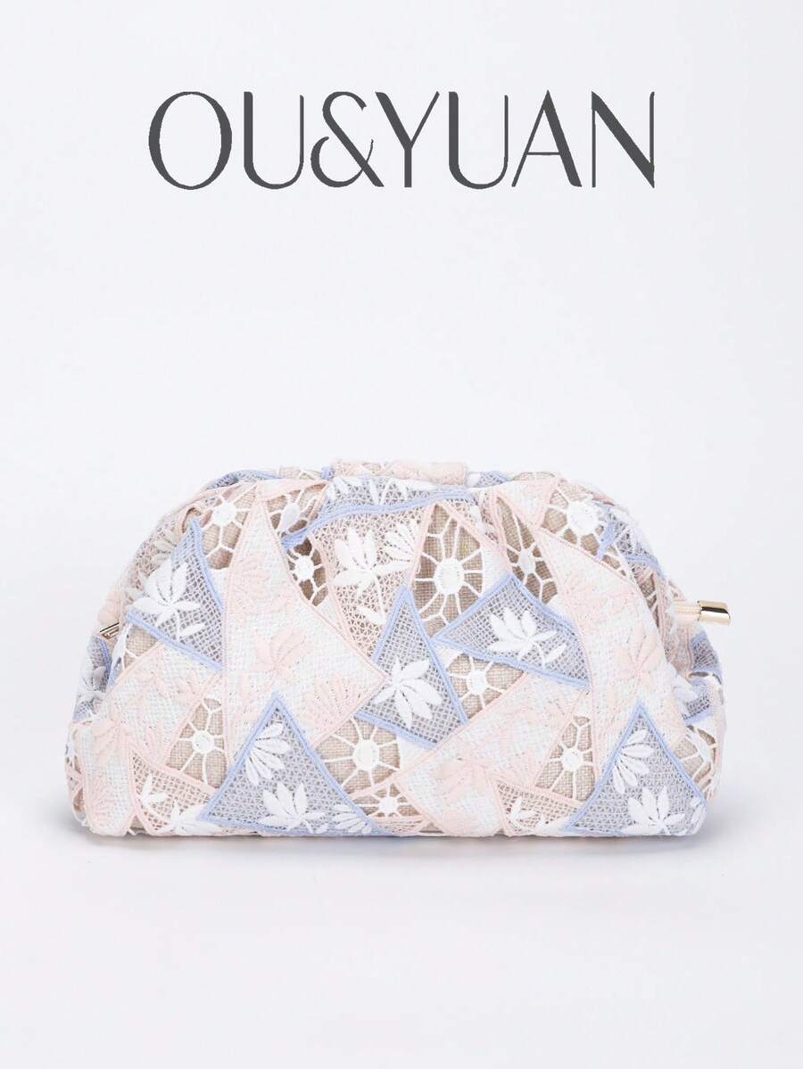 1个花朵钩编云朵折叠包，春夏假日花朵手拿包，适合日常休闲和海滩度假。 - 淺粉色 - 查看 1