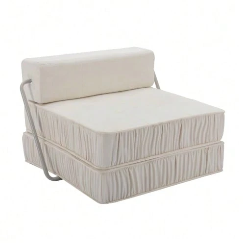 White Folding Sofa Bed, Futon Sofa Bed, Convertible Armchair, Floor Sofa And Mattress For Living Room, Guest Room, Home Office, Apartment, Small Space, Removable Back Cushion - White - View 1