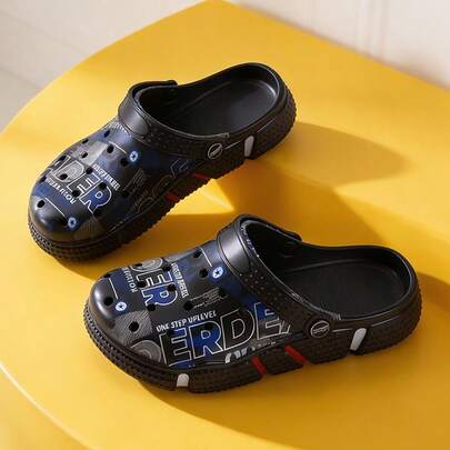 男士时尚涂鸦拖鞋，舒适百搭透气镂空凉鞋