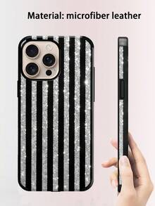1 chiếc ốp lưng điện thoại giả da mềm mại, chống sốc, họa tiết ngôi sao lấp lánh sọc, phù hợp với Apple 17 Pro Max/16 Pro Max/16 Plus/13 Pro Max/14 Pro Max 13 14 11 12 Pro 11/15 Pro, Galaxy S24 Ultra, thiết kế lỗ loa, quà tặng ngày lễ - màu đen - Xem 5
