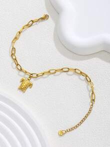 1pc Fashionable Exquisite Gold Stainless Steel Chain Small Turtle Pendant With Zirconia Coconut Tree Pendant Foot Chain Summer Style Fake Style Decorative Foot Chain Accessories - Gold - View 8